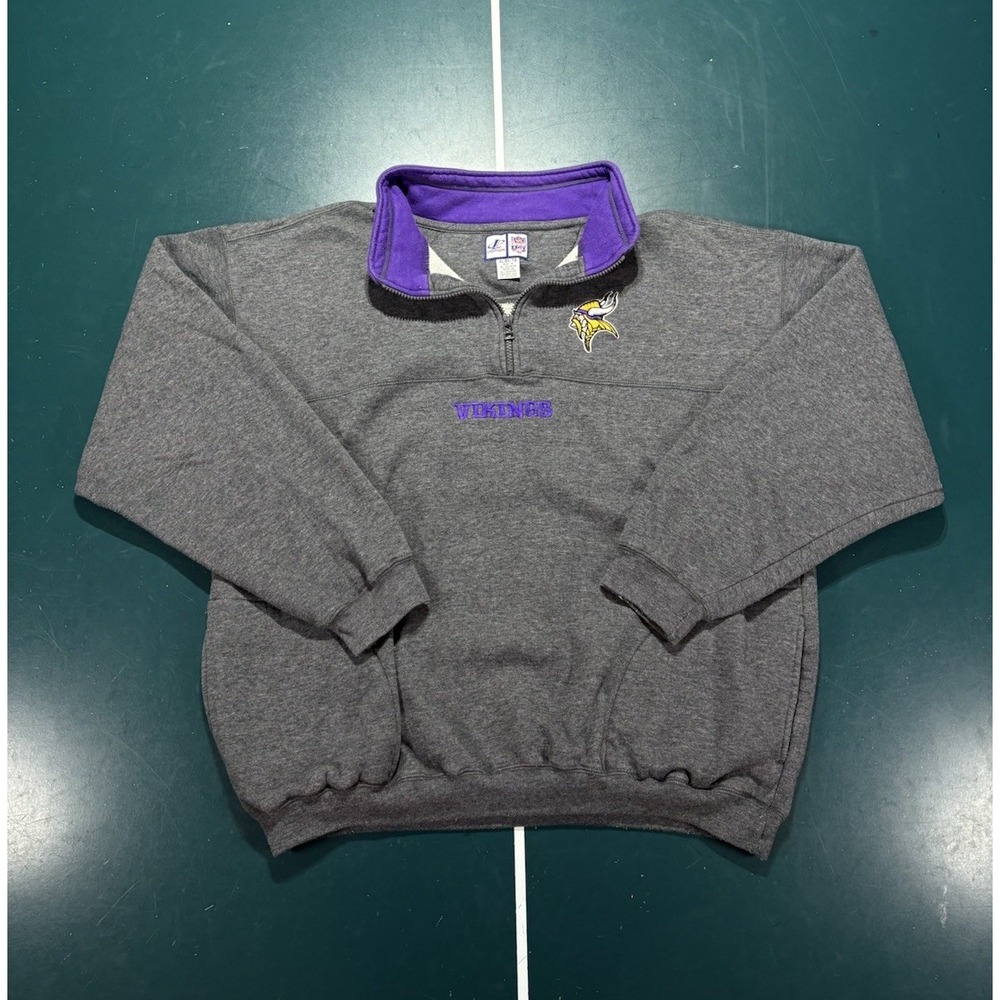 Vintage Minnesota Vikings Sweatshirt Men's XL Gray Logo Athletic 1/4 Zip 90s